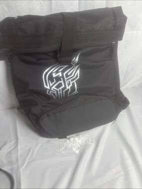Black Roll-Top Men's Backpack with White Graphic